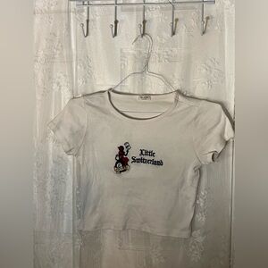 Brandy Melville, “Little Switzerland” white tee, OS